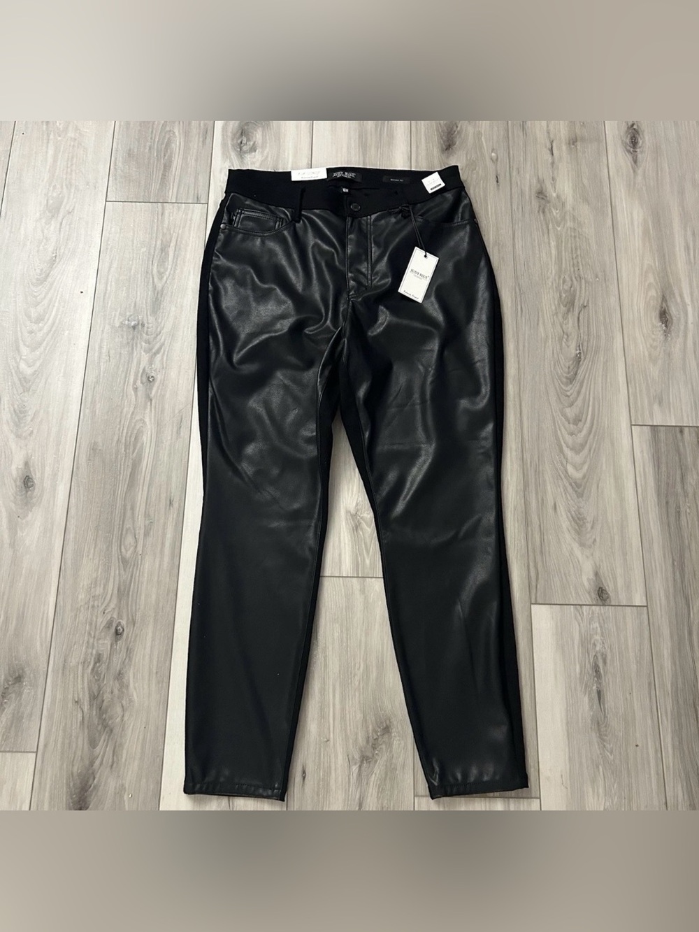 Judy Blue Faux Leather Front Black Skinny Fit Jeans Size 16W 32x29 High Waist